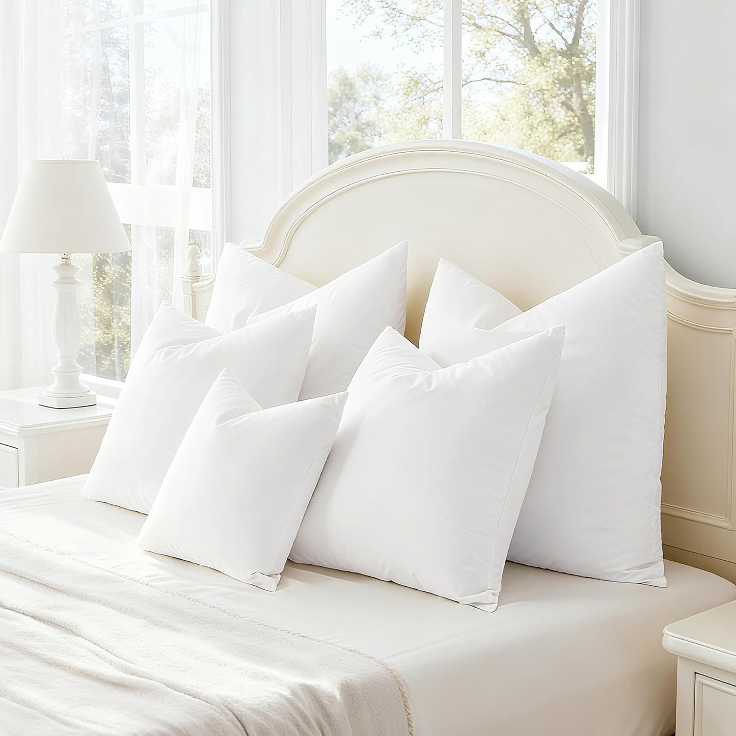 18X18 Feather down Alternative Throw Pillow Inserts, 100% Cotton Cover, Medium Firm Decorative Pillow Inserts for Couch, Sofa, Bed, Chair (Set of 2)