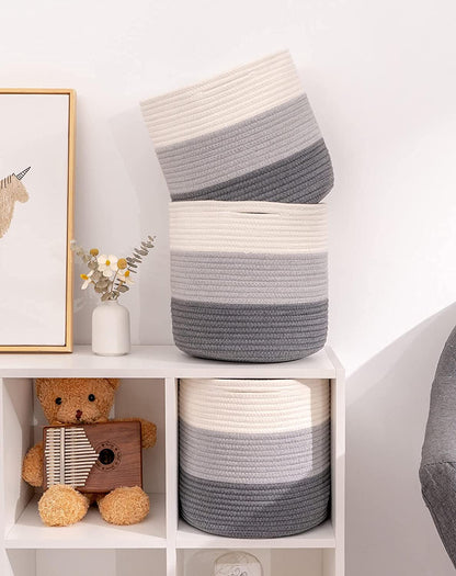 Woven Cotton Rope round 11X11X11'' Storage Cubes Baskets Bins Organizer, 3-Tone Gray, 3-Pack