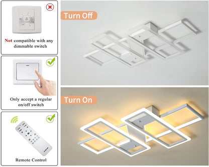 Dimmable Ceiling Light for Living Room,4 Squares Modern LED Ceiling Lamp with Remote Control,80W Acrylic Flush Mount Ceiling Light Fixture for Dining Room Bedroom Kitchen(White)