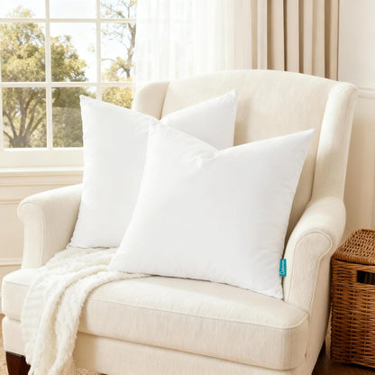 18X18 Feather down Alternative Throw Pillow Inserts, 100% Cotton Cover, Medium Firm Decorative Pillow Inserts for Couch, Sofa, Bed, Chair (Set of 2)