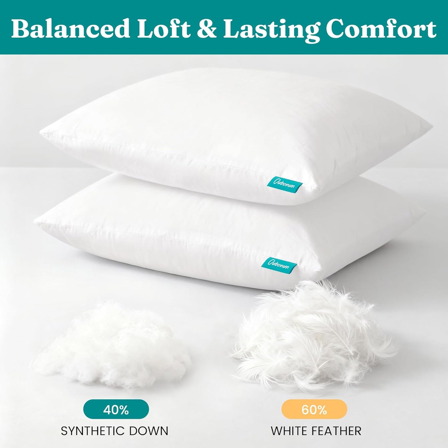 18X18 Feather down Alternative Throw Pillow Inserts, 100% Cotton Cover, Medium Firm Decorative Pillow Inserts for Couch, Sofa, Bed, Chair (Set of 2)