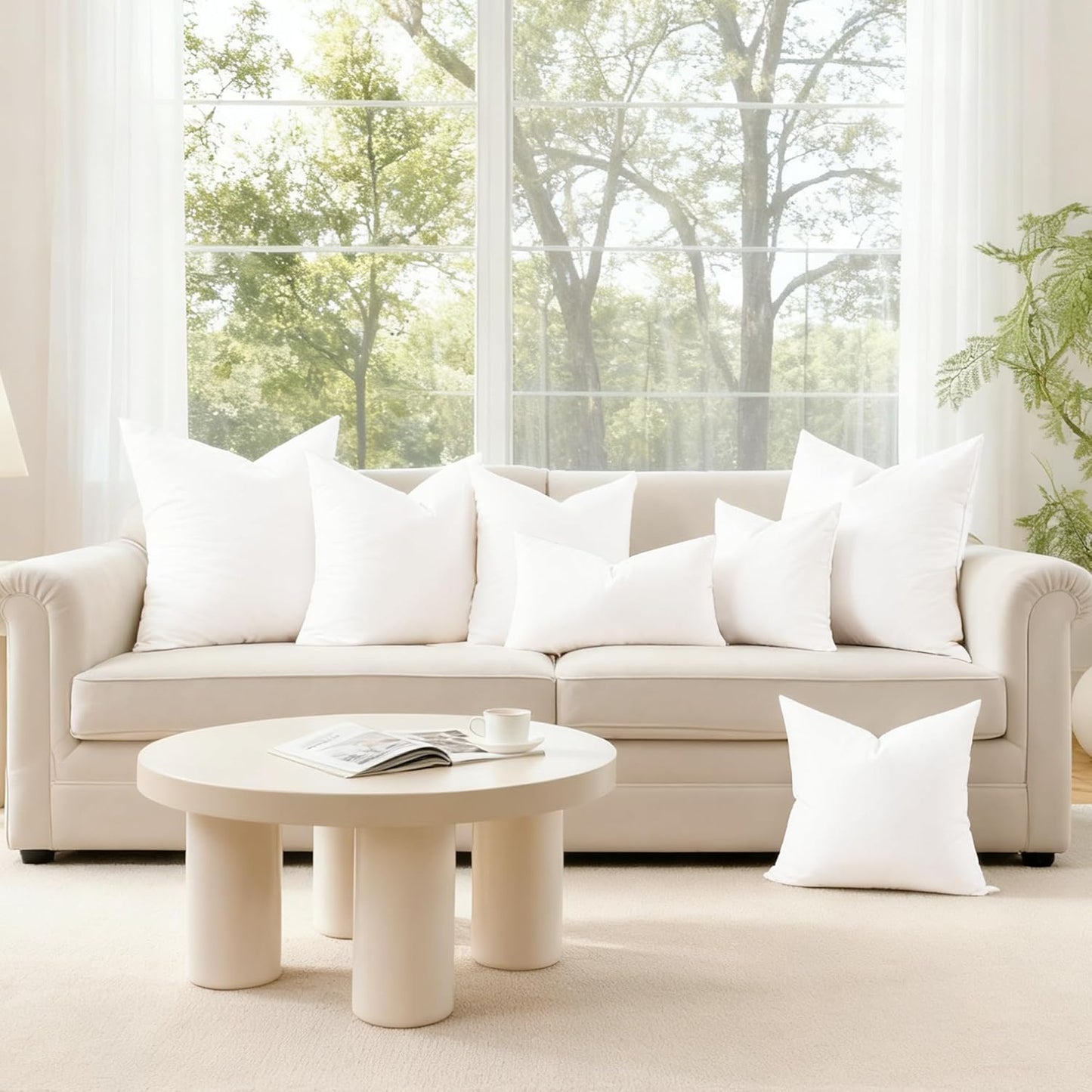 18X18 Feather down Alternative Throw Pillow Inserts, 100% Cotton Cover, Medium Firm Decorative Pillow Inserts for Couch, Sofa, Bed, Chair (Set of 2)