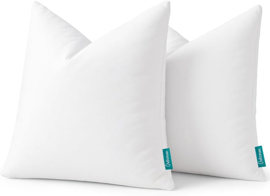 18X18 Feather down Alternative Throw Pillow Inserts, 100% Cotton Cover, Medium Firm Decorative Pillow Inserts for Couch, Sofa, Bed, Chair (Set of 2)