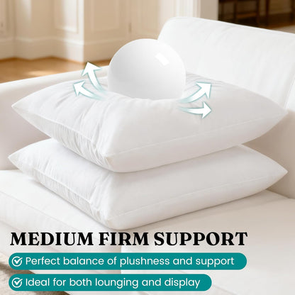 18X18 Feather down Alternative Throw Pillow Inserts, 100% Cotton Cover, Medium Firm Decorative Pillow Inserts for Couch, Sofa, Bed, Chair (Set of 2)