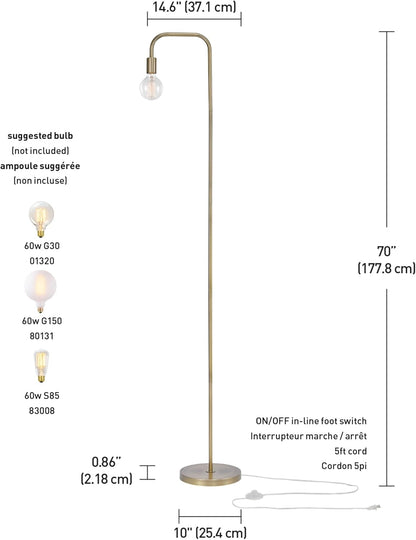 67068 Holden 70" Floor Lamp, Matte Brass, In-Line On/Off Foot Switch