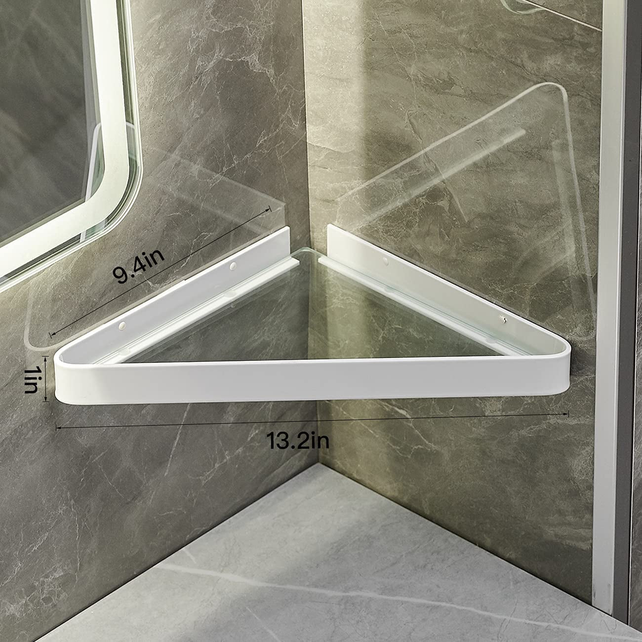 Bathroom Shelves Wall Mounted Glass Corner Shelf for Bathroom Floating Shelf Tempered Glass Wall Organizer 2-Tier(White)