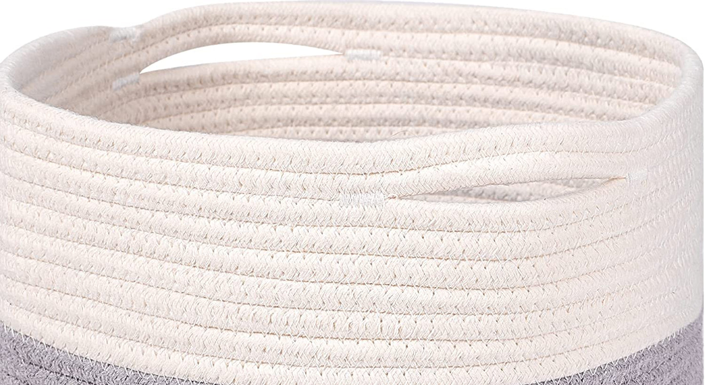 Woven Cotton Rope round 11X11X11'' Storage Cubes Baskets Bins Organizer, 3-Tone Gray, 3-Pack